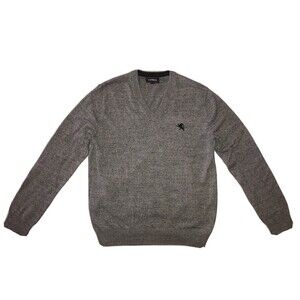 Express Mens Sweater Medium V-Neck Cotton Knit Light Gray Long Sleeve